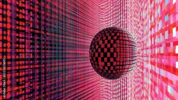 Obraz Intricate Digital Sphere in a Pixelated Grid - Geometric Abstract Art