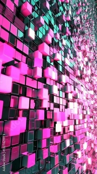 Obraz Abstract 3D Geometric Wall Art:  Vibrant Pink and Teal Cubes