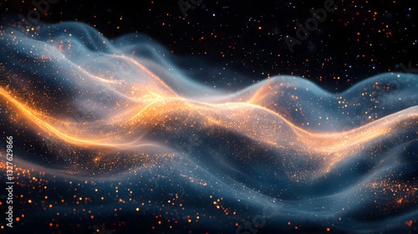Obraz Ethereal waves of glowing particles flow through a dark cosmic background, creating a serene atmosphere