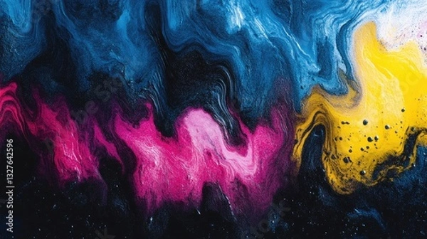 Fototapeta A Breathtaking Swirl of Bold Colors Combining Deep Blues and Vivid Pinks Accentuated with Bright Yellows Creating a Dynamic Abstract Artwork Full of Energy and Emotion