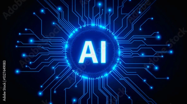 Obraz The Glowing Heart Of Ai, A Digital Revolution Pulsating With Vibrant Blue Energy And Intricate Circuitry