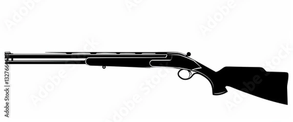 Fototapeta A black and white illustration featuring a lone shotgun centered on a white canvas