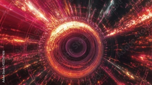 Fototapeta Abstract Digital Tunnel - A Vibrant Technological Journey