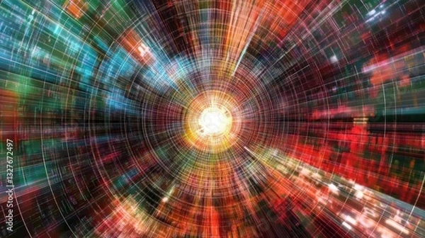 Fototapeta Abstract Digital Tunnel: A Colorful Data Stream Through a Futuristic Technology Design