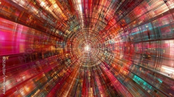 Fototapeta Hypnotic Digital Art: A Colorful Abstract Journey Through a Futuristic Tunnel