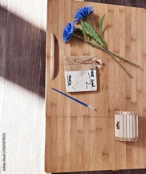 Fototapeta Serenity in Simplicity: Notes, Blooms, and Brushes