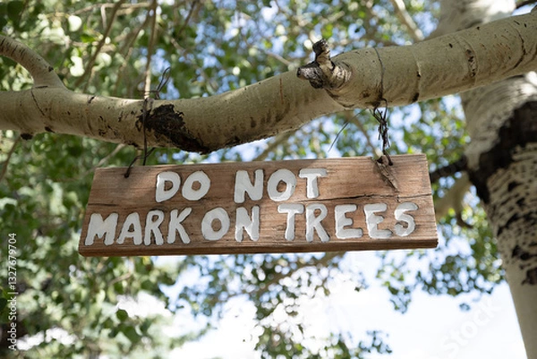 Fototapeta Do not mark on trees sign