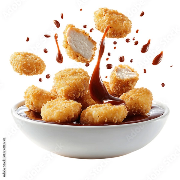 Fototapeta A Crispy Chicken Nuggets Platter with Barbecue Sauce Isolated on Transparent Background