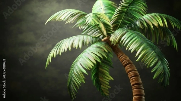 Fototapeta Vibrant Palm Tree Against a Dark Sky Tropical Plant Nature Background Botanical Illustration