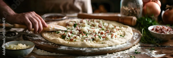 Obraz Creating Magic with Classic French Tarte Flambee Recipe: The Culinary Art of Happiness Unveiled