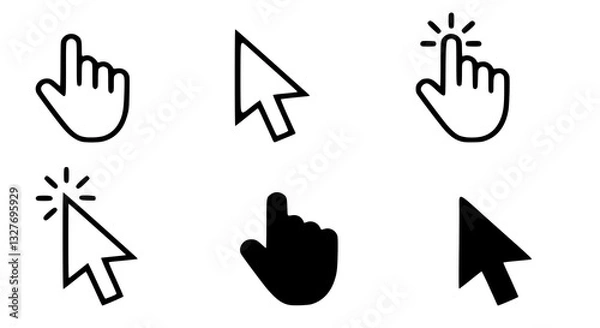 Obraz Computer mouse click cursor gray arrow icons set and loading icons. Cursor icon. Vector illustration. Mouse click cursor collection.	