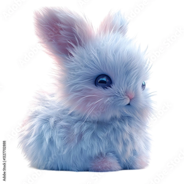 Fototapeta A Fluffy 3D Flower with a Small White Rabbit Isolated on Transparent Background