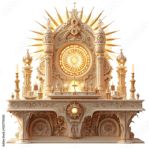 Obraz A Celestial Altar Glowing with Radiant Golden Light Isolated on Transparent Background