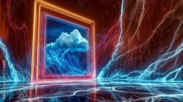 Obraz Neon Cloud Gate: A Futuristic Digital Landscape