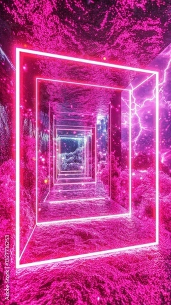 Obraz Hypnotic Pink Neon Corridor - Abstract Geometric Architecture