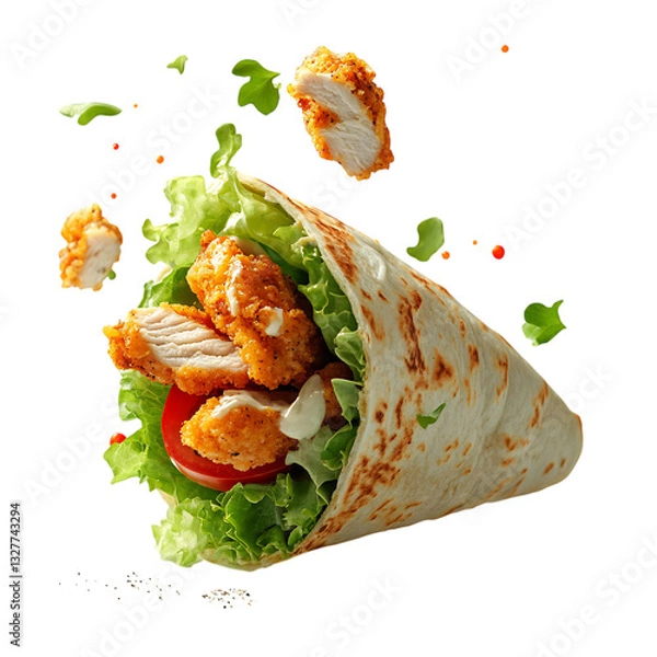 Fototapeta A Crispy Chicken Wrap with Ranch Dressing Lettuce Isolated on Transparent Background