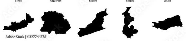 Fototapeta Central, Copperbelt, Eastern, Luapula, Lusaka outline maps