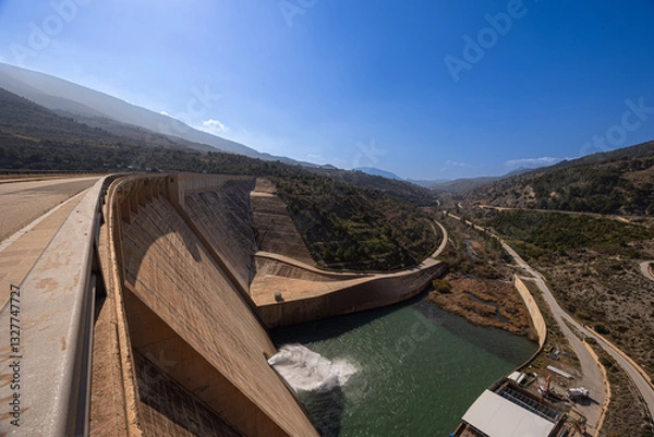 Fototapeta Hydroelectric dam with open spillway