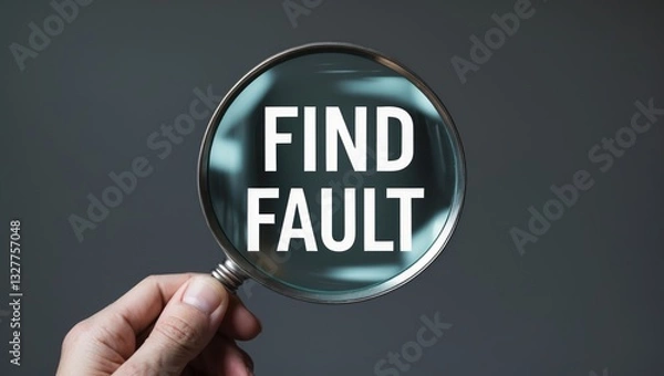 Fototapeta Magnifying glass displaying the text Find Fault. Dark grey backdrop.