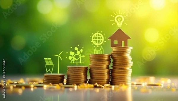 Fototapeta Eco-friendly house became more accessible due to a tax credit and subsidy for solar energy, emphasizing the advantages of renewable energy over traditional sources.