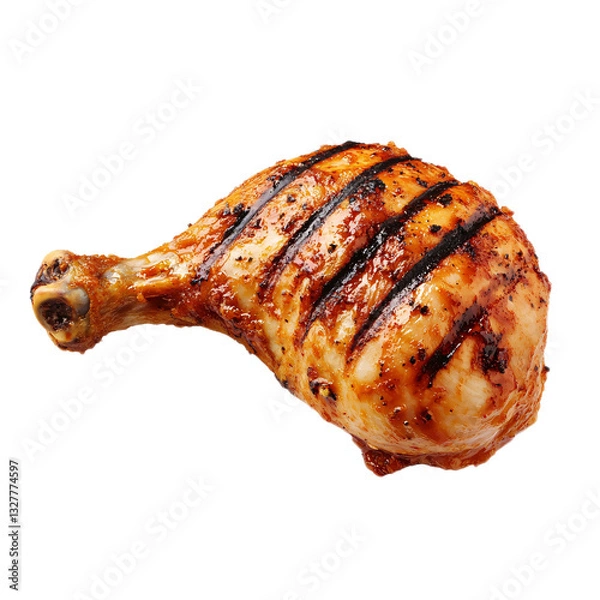Fototapeta This image features a single grilled chicken leg, showing the char marks and texture of the meat.