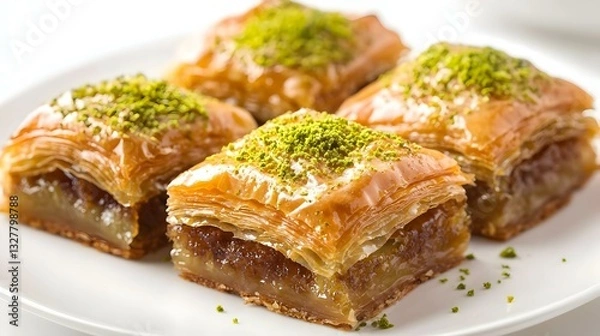 Obraz Delicious baklava on white background