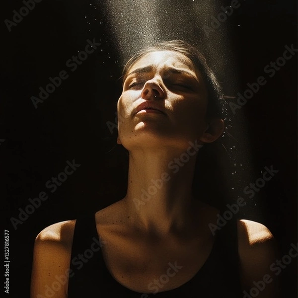 Fototapeta Bathed in radiance, A portrait of contemplation under luminous light