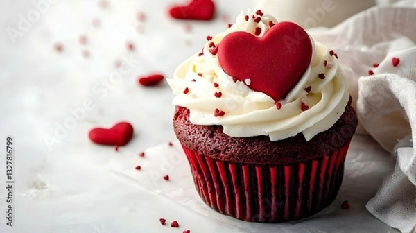 Fototapeta Red Velvet Cupcake with Cream Cheese Icing