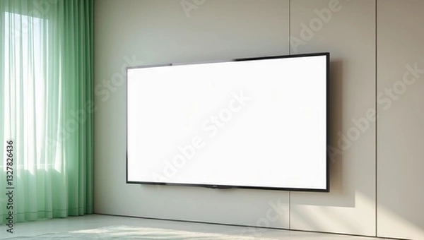 Fototapeta Blank white television display or digital media empty billboard for advertising in store.