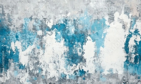 Fototapeta Peeling blue white paint on a gray concrete wall texture background
