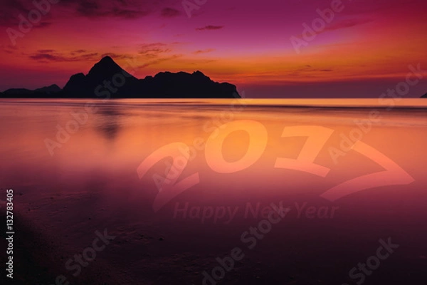 Obraz Happy new year 2017. Sea in a twilight sky. Process color.