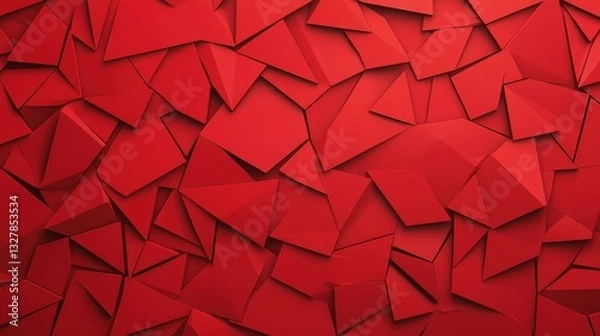 Obraz Bright red abstract polygon design featuring 3D triangular textures for a modern, dynamic look in digital art.
