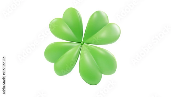Obraz a stylized glossy green four-leaf clover symbolizing good luck sits on a light background emphasizing its vibrant color and playful design