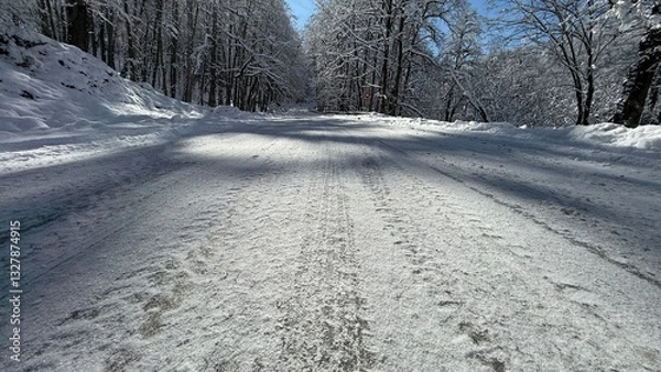 Obraz A winding road covered in snow
