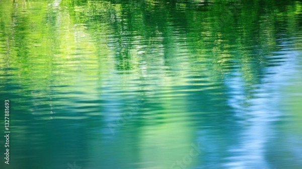 Fototapeta Tranquil Reflection of Lush Greenery on Calm Water Surface