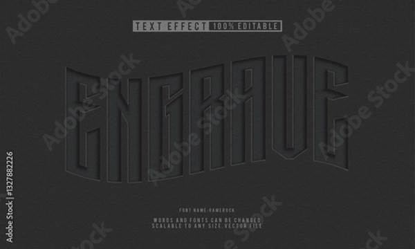 Obraz Editable engraved black leather text effect with elegant simplicity. Ideal for sophisticated branding and design projects.