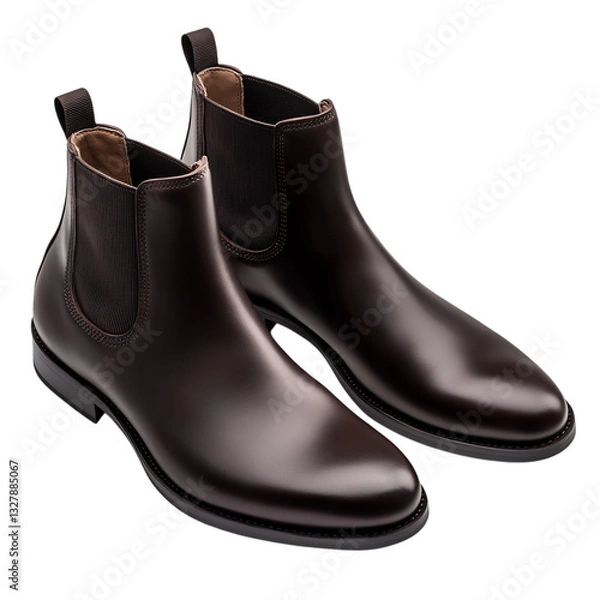 Fototapeta A Pair of Dark Brown Chelsea Boots with Elastic Side Isolated on Transparent Background