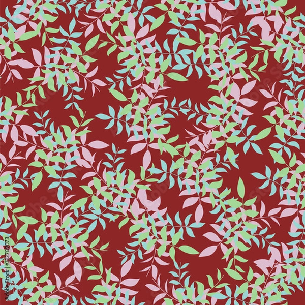 Fototapeta colored leaves on a red background. seamless pattern