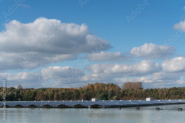 Fototapeta Floating photovoltaic system in Haltern on the Silbersee