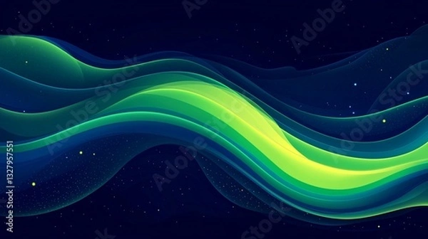 Obraz Abstract green and blue wave pattern on dark background. (1)