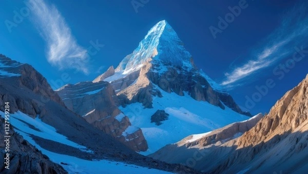 Fototapeta Snow-capped peak of a mountain.