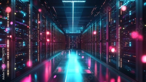 Obraz Futuristic Server Room with Neon Lights