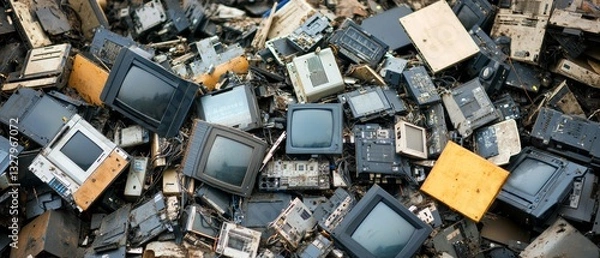 Fototapeta Heap of Old TVs and Circuit Boards 