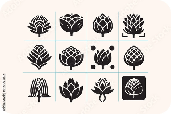 Fototapeta Seamless vector pattern of trees, leaves, flowers, and seashells in nature-inspired design with autumn colors and floral elements