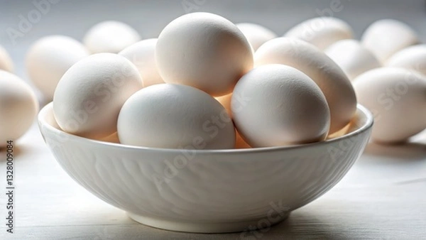 Fototapeta A bowl and plate overflow with fresh eggs, a delicious breakfast awaits.