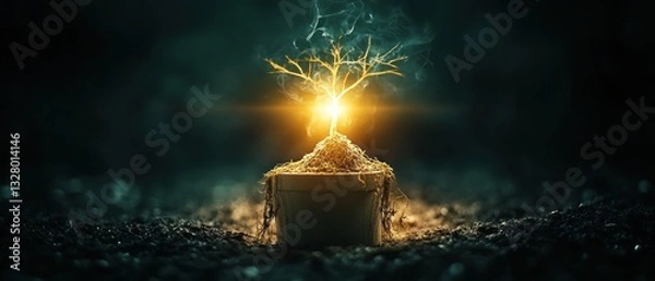 Fototapeta Glowing Mystical Tree of Life in a Pot