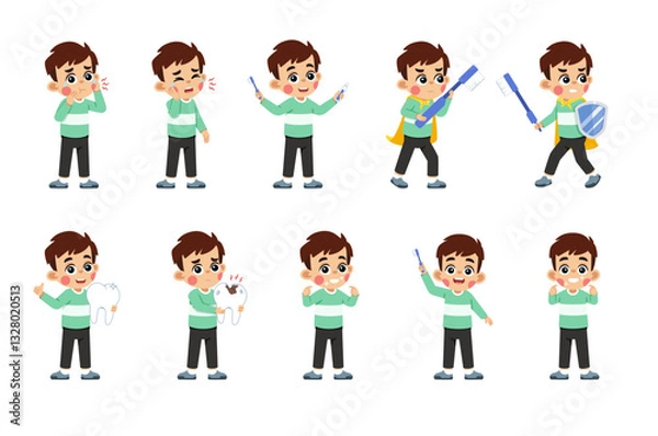 Fototapeta Kid Brushing Teeth Set