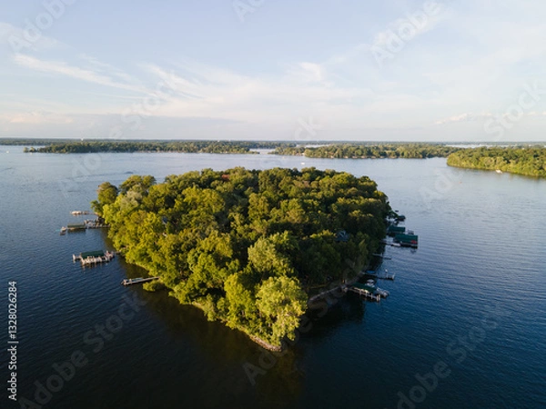 Obraz Forest-Covered Island in Lake Minnetonka: Aerial View on a Serene Summer Day