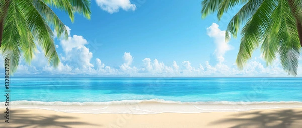 Obraz Beach with palm trees and a sea banner background