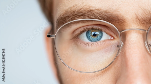 Obraz Close-up of Blue Eye with Glasses